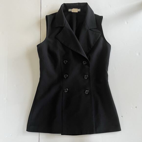 Vtg Y2K 90s La Belle Black Button Up Vest Top Tailored Size 3 Double Breasted - Picture 1 of 7